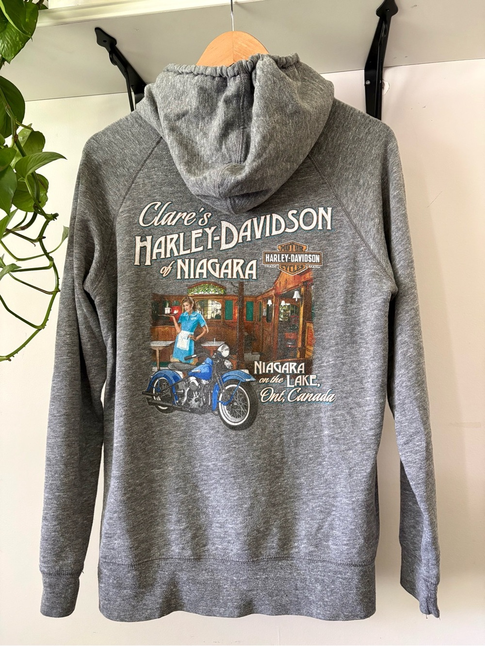 Harley-Davidson Women's Zip-Up Hoodie - Gray with Blue Graphic